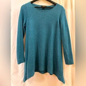 Charter Club Cashmere Teal Sweater Shark Bite Hem Size S